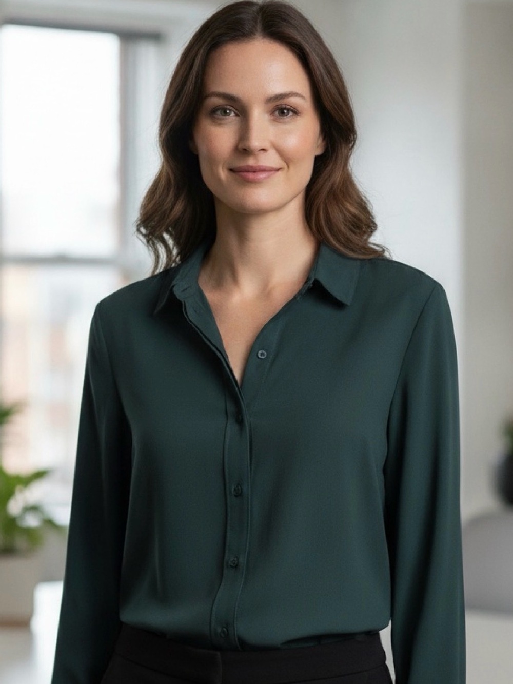 H&M women’s size 6  Dark Green Button-Up Shirt. Pretty and versatile.